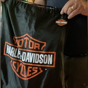 Harley-Davidson Black and Orange Logo Drawstring Bag with 60 X 54” Logo Blanket
